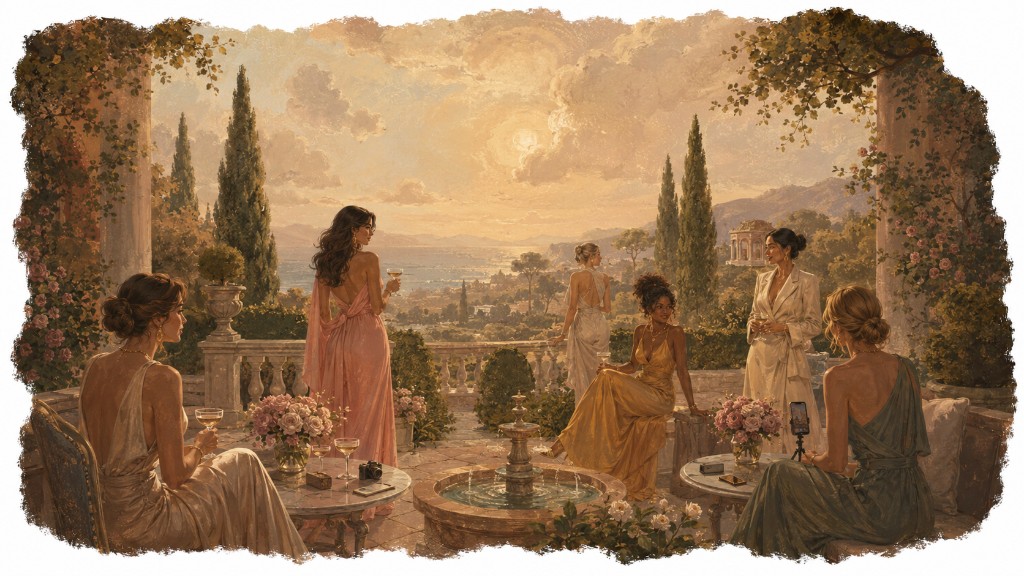 Terrace at golden hour — Rhodit painted hero